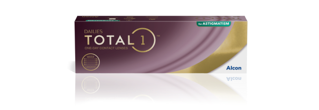 Dailies Total1 for Astigmatism daily toric contact lenses product box by Alcon