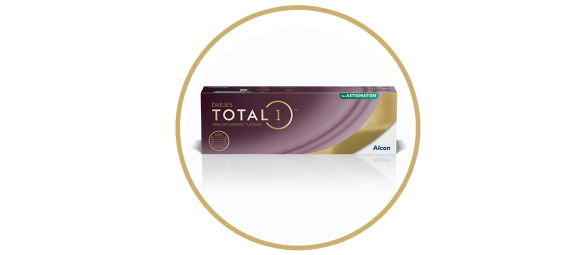 Dailies Total1 for Astigmatism denní vyměnitelné kontaktní čočky, produktová krabička od Alconu