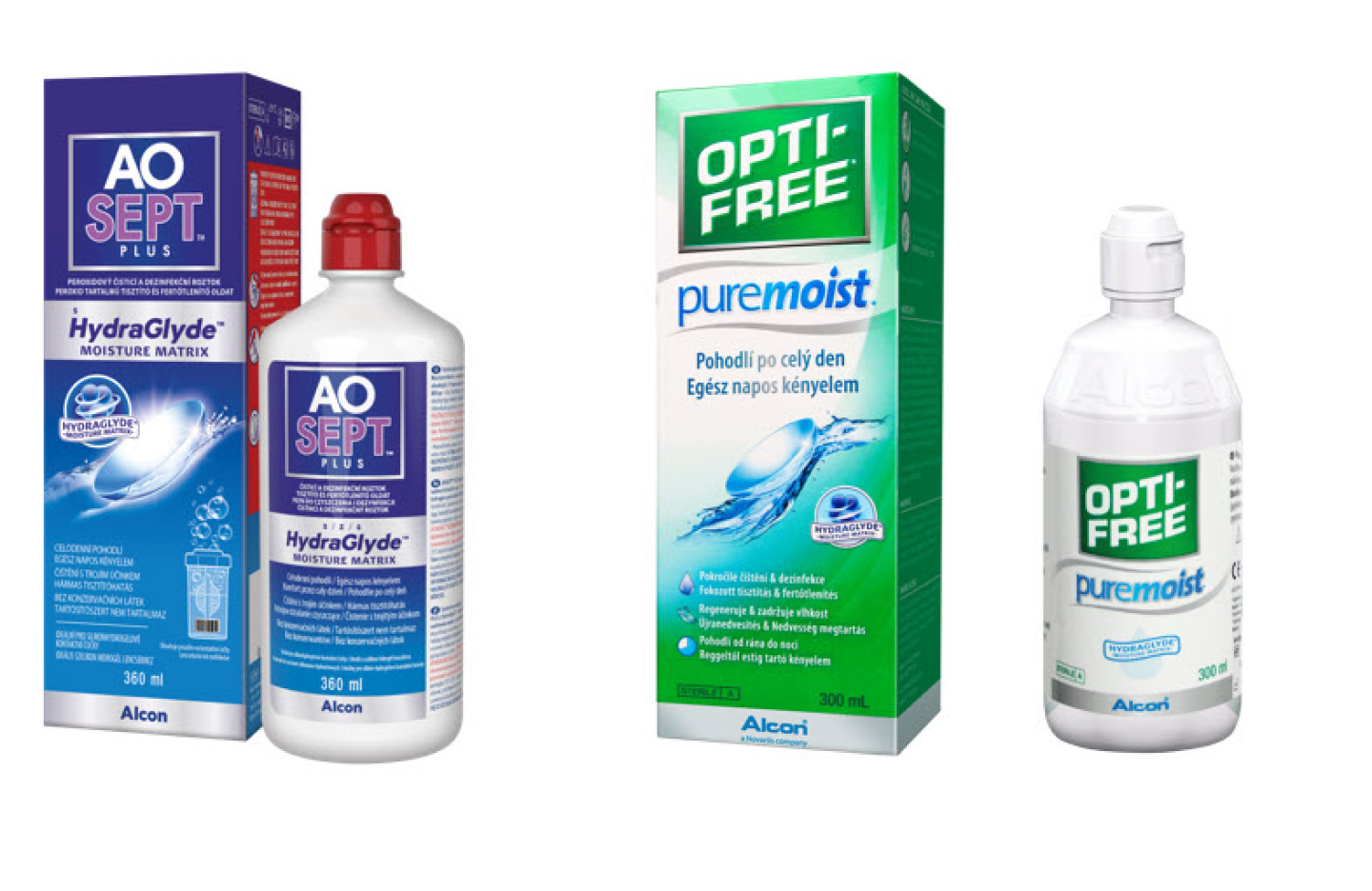 AO SEPT plus HydraGlyde and OPTI-FREE puremoist products