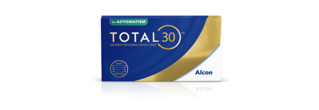 Caja de producto de lentes de contacto mensuales tóricas Total30 para astigmatismo