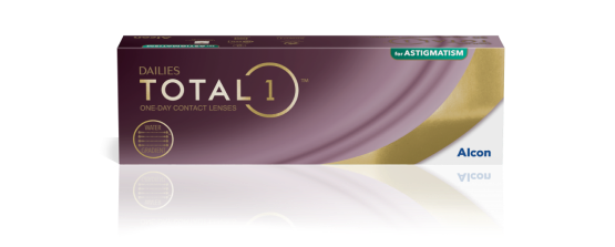 Caja de producto de lentes de contacto de día Dailies Total1 para astigmatismo de Alcon