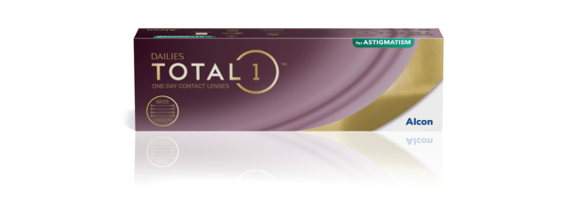 Product box for Dailies Total1 for Astigmatism One-Day Contact Lenses from Alcon
