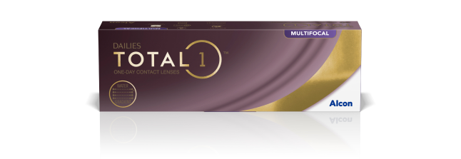 Product box for Dailies Total1 Multifocal One-Day Contact Lenses from Alcon