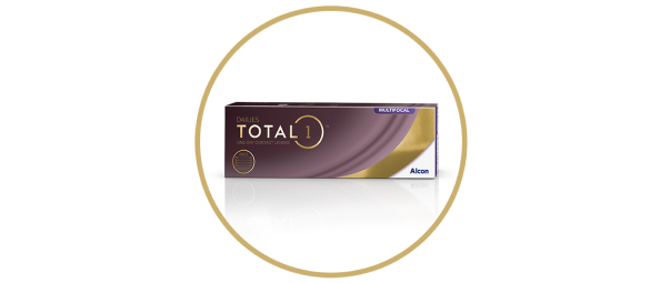 Product box for Dailies Total1 Multifocal daily contact lenses from Alcon