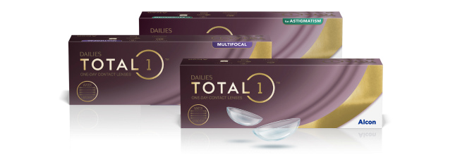 Terkmédoboz fotó az Alcon Dalies Total1 napi szférikus,  Multifocal és for Astigmatism kontaklencsékről