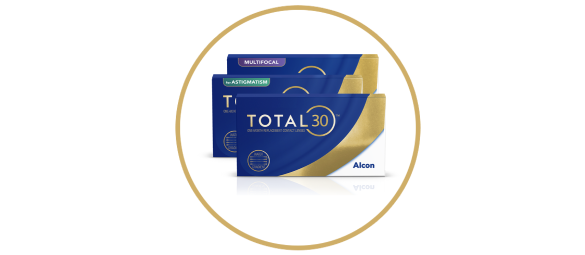 Box con confezioni di lenti a contatto mensili Total30, TOTAL30 for Astigmatism e Total30 multifocal
