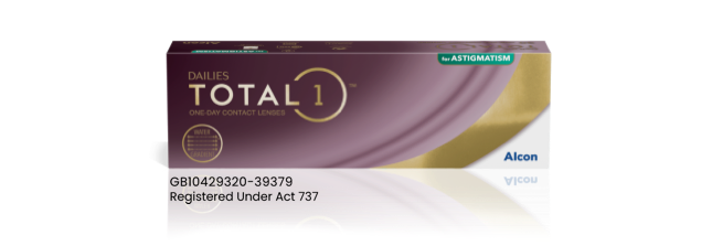 Dailies Total1 for Astigmatism One-Day Contact Lenses product box by Alcon