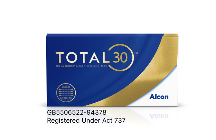 Product box for Total30 monthly replacement contact lenses from Alcon