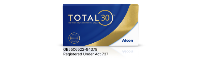 Product box for Total30 monthly replacement contact lenses from Alcon