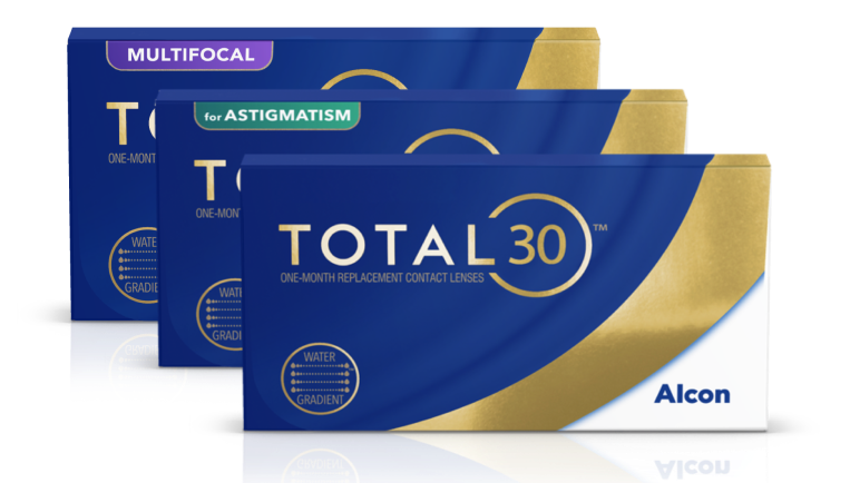 Product box shots for Total30 for monthly replacement contact lenses