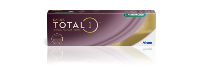 Dailies Total1 for Astigmatism daily toric contact lenses product box by Alcon
