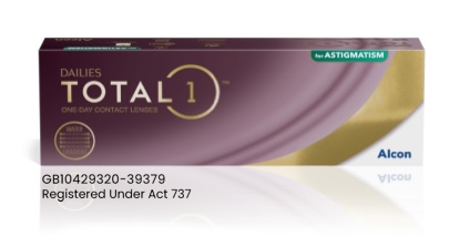 Dailies Total1 for Astigmatism One-Day Contact Lenses product box by Alcon
