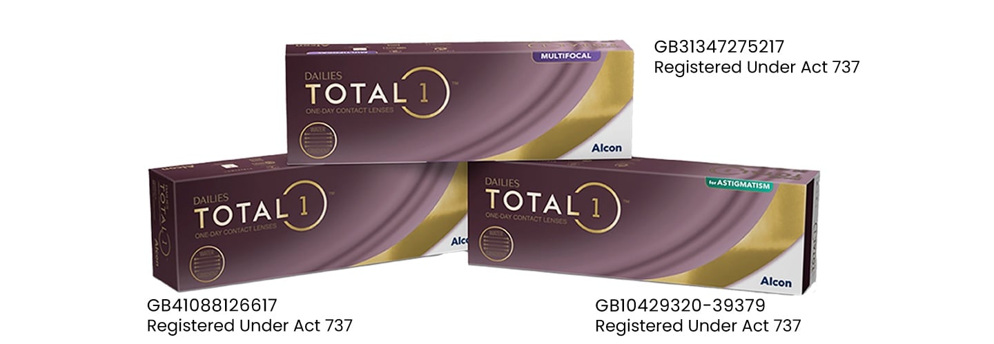 Product boxes for Dailies Total1 Multifocal and Dailies Total1 daily disposable contact lenses