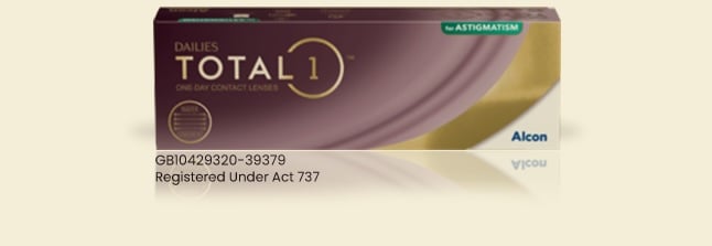 Dailies Total1 for Astigmatism One-Day Contact Lenses product box from Alcon