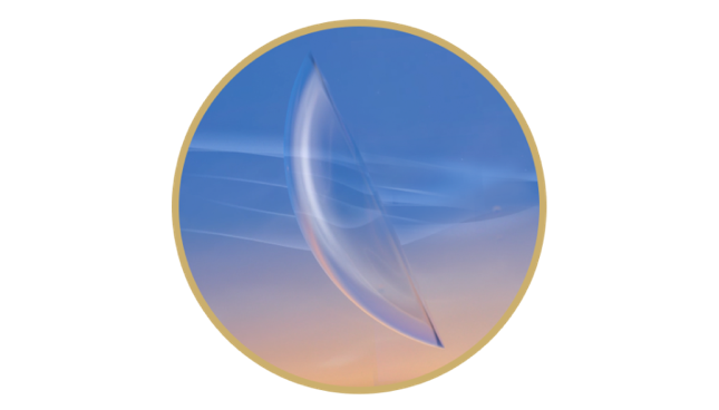 Illustration of contact lens floating in air with oxygen flowing through lens