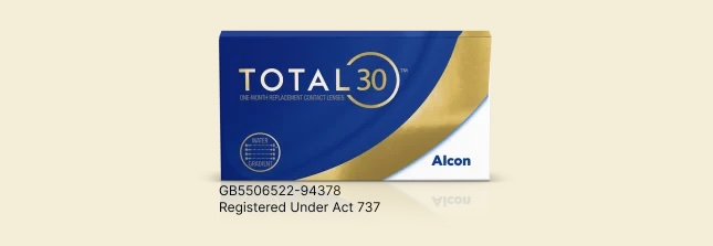 Product box for Total30 monthly replacement contact lenses from Alcon