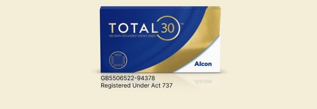 Product box for Total30 monthly replacement contact lenses from Alcon