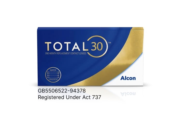 Product box for Total30 monthly replacement contact lenses from Alcon