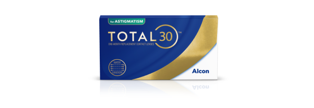 Total30 for Astigmatism monthly toric contact lenses product box by Alcon