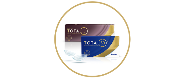 Product boxes for Dailies Total1 daily and Total30 monthly contact lenses
