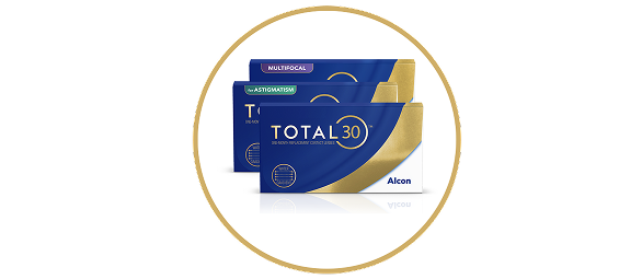 Boîtes de lentilles de contact mensuelles Total30 for Astigmatism, Total30 Multifocal et Total30 d'Alcon