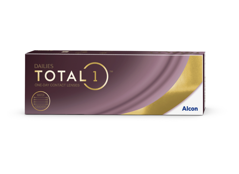 Dailies Total1 daily disposable contact lens product box by Alcon