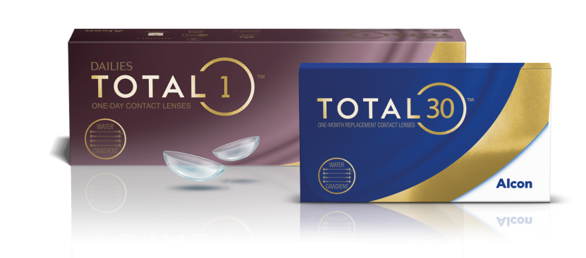 Obrázok krabičky produktu pre denné šošovky Dailies Total1 a mesačné kontaktné šošovky Total30.