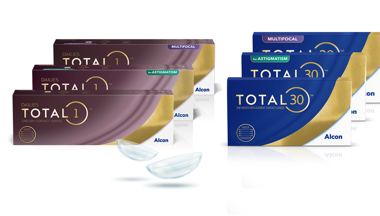 Rodina produktov kontaktných šošoviek Total vrátane denných šošoviek Dailies Total1, Dailies Total1 Multifocal, Dailies Total1 for Astigmatism a mesačných šošoviek Total30, Total30 Multifocal a Total30 for Astigmatism.