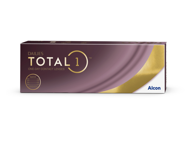 Dailies Total1 daily disposable contact lens product box by Alcon